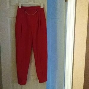 Retro red pants with gold brass chain on front